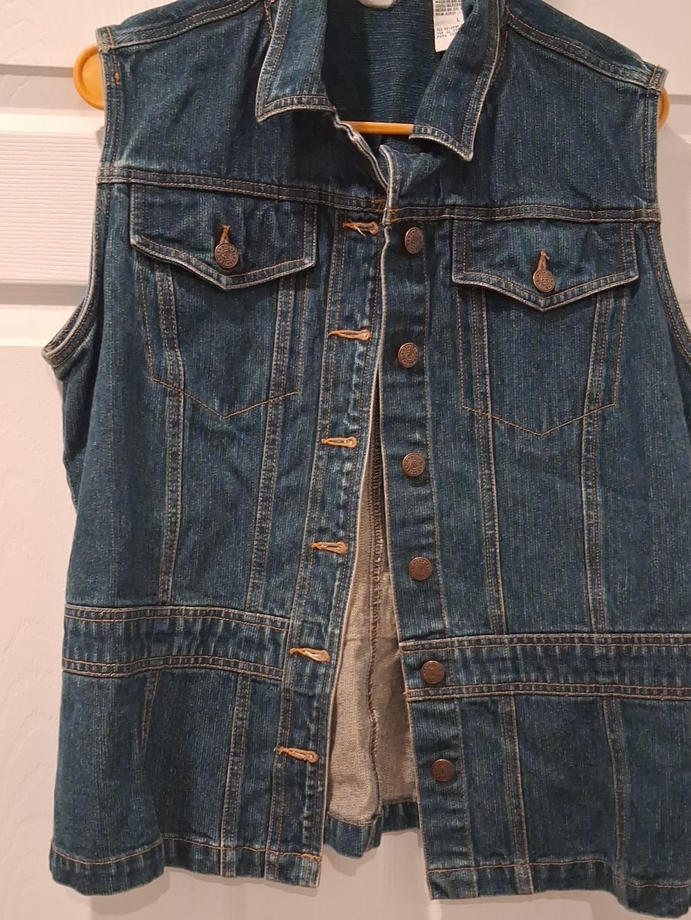 bill blass Dark Blue Denim Vest with Contrast Topstitching